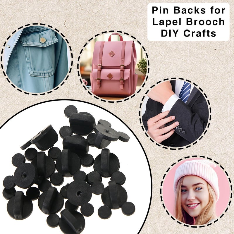 BENOSPACE 100Pcs PVC Rubber Mouse Ears Pin Backs Coat Tie Tack Mouse Head Pin Backs Lapel Pin Backs Clutch Backs Holder Clothes Pin Keepers for Replacement Varsity Uniform Badge Craft Making Accessory - Image 3